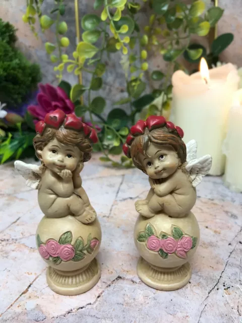 Pair of Guardian Angel Figurine Cherubs Statue Ornament Sculpture Gift