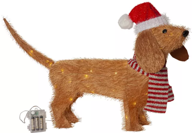 STAR Tecidy Außen Garten Weihnachts Leucht Deko Hund 45 ww LED Timer Batterie