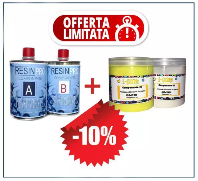 Kit Resina Epossidica Trasparente Gr 800 + Gomma Siliconica In Pasta Gr 500