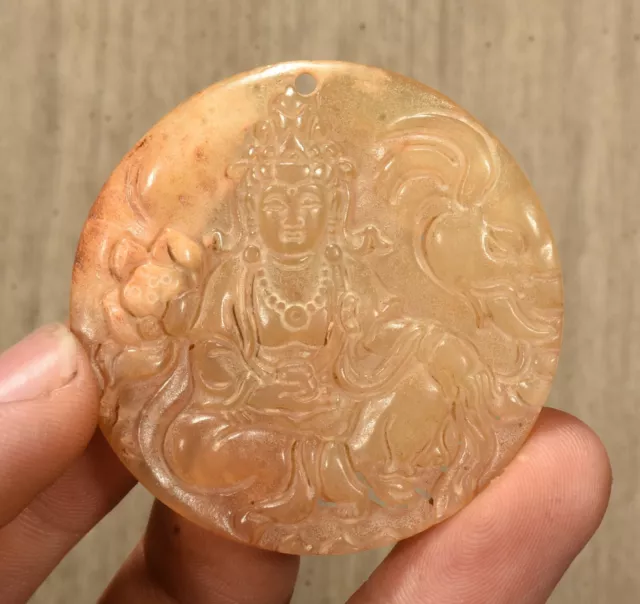 Alte Jade Lotus Blume Kwan-yin Guan Yin Boddhisattva Göttin Amulett Anhänger