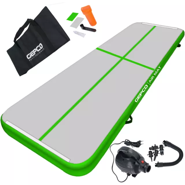 Gepco 3M Tapis de Gymnastique Air Track Matte Tumbling Gonflable Vert Blanc