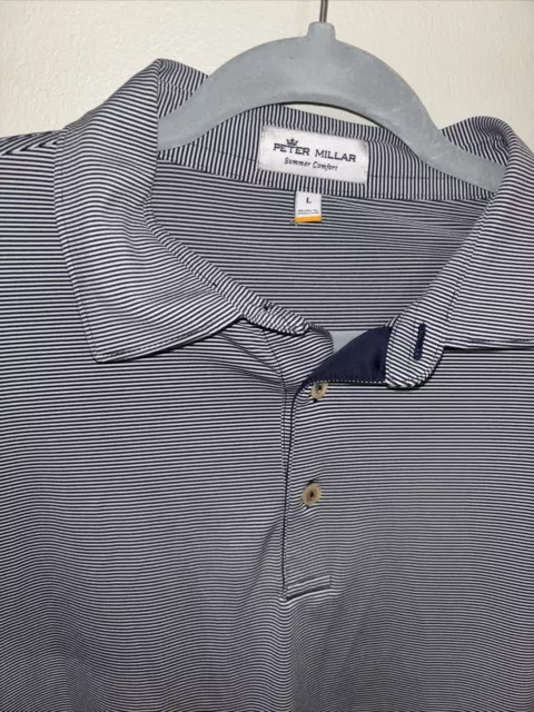 Peter Millar Summer Comfort Polo Shirt Mens Large Blue Striped Golf