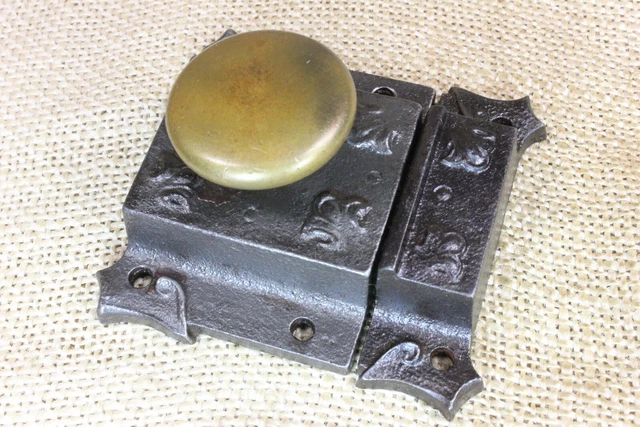 Old Cabinet Catch Jelly Cupboard Latch Smooth Brass Knob Victorian Scrolls 1880s