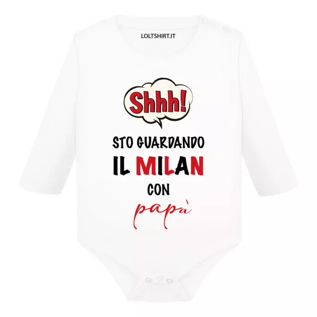 Body divertente neonato a maniche lunghe Shh sto guardando il Milan con papà
