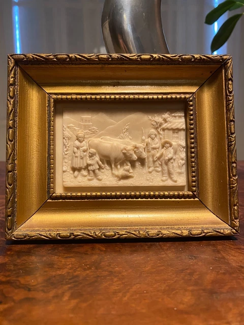 ANCIEN TABLEAU EN platre sculpté dans la masse relief maison chalet