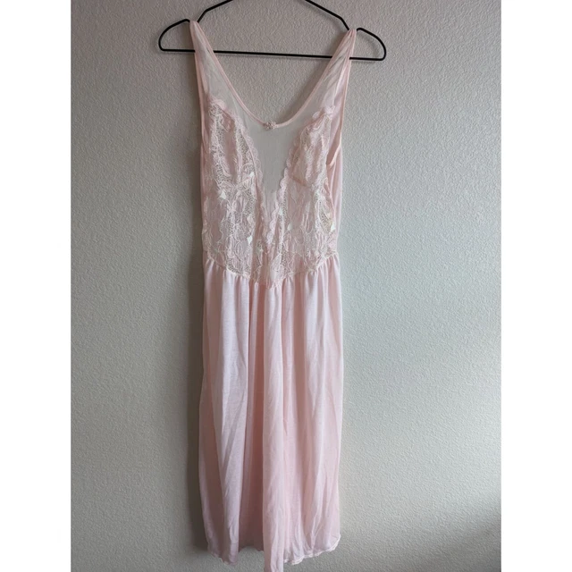 Vintage 1980s Victorias Secret Sz M Cotton Nightgown Light Pink Lace