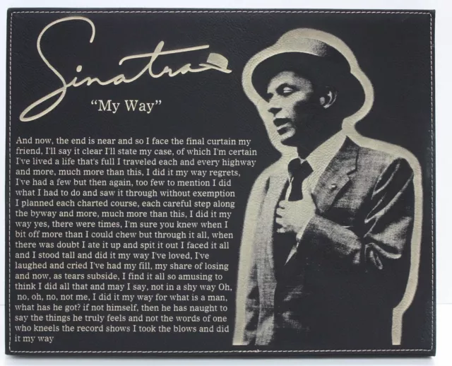 Frank Sinatra My Way Laser Engraved Hand Tooled Leather Wood Plaque.