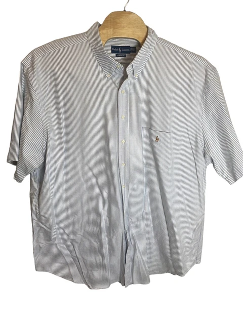 RALPH LAUREN POLO BUTTON-FRONT STRIPED SHIRT Classic Fit 4XLT 4X OXFORD Blue