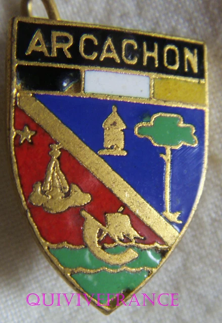 Ancienne Broche Insigne émaillée - Blason De La Ville D'Arcachon - Vintage, Occasion