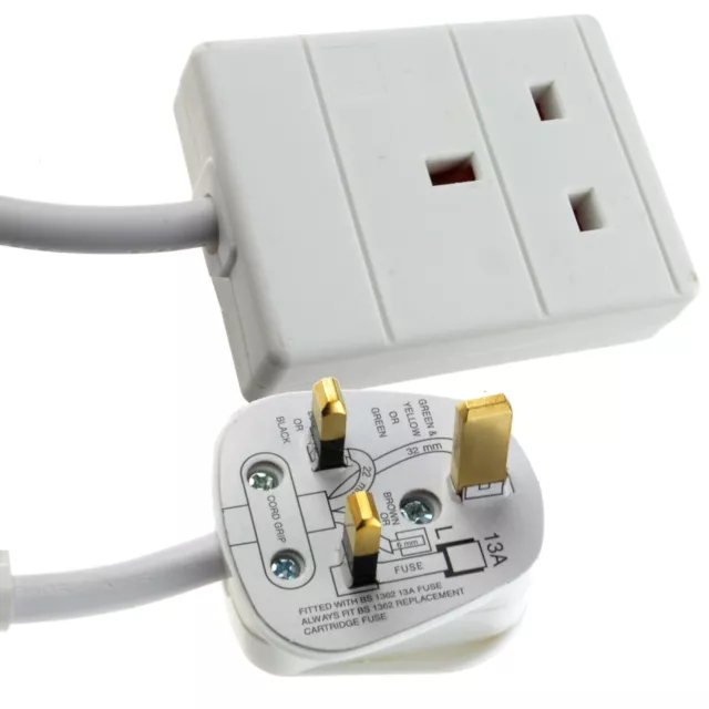 3m  Extension Cable 1Gang Single Way UK 13A Mains Power Socket Lead White