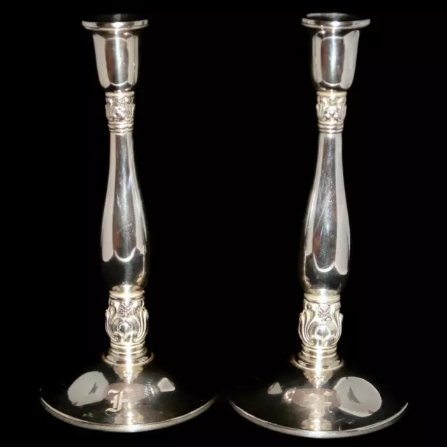 International Silver Royal Danish Pair of Weighted Sterling Candlesticks N261