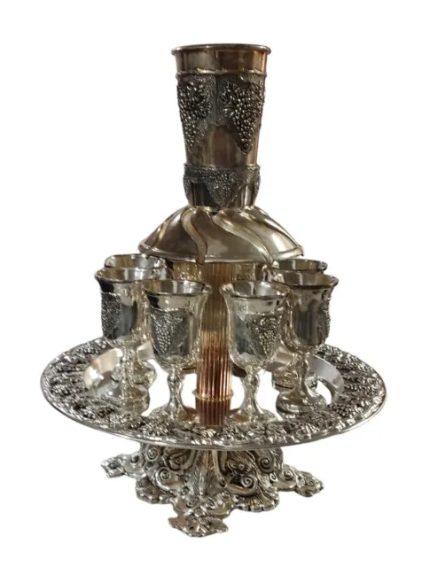 Judaica Silver Plated 9 cups Fountain Grape Design Kiddush Ritual Item NWOB