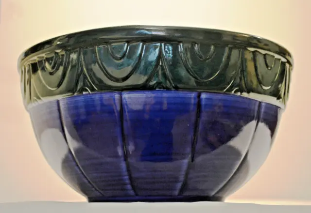 Huge 12" Treasure Craft Seville Blue Green Pottery Mixing /Serving Bowl RARE