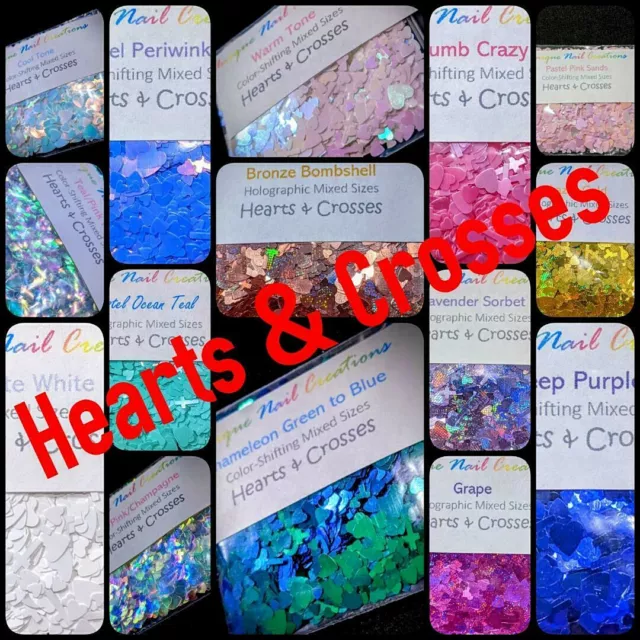 HEARTS & CROSSES Glitter~U Choose~Nail Art•Acrylic•Gel•Body Art•Festival