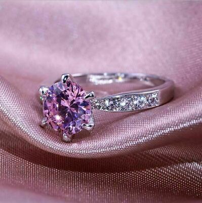 2.50Ct Round Cut Pink Sapphire Engagement Ring Solitaire 14K White Gold Finish
