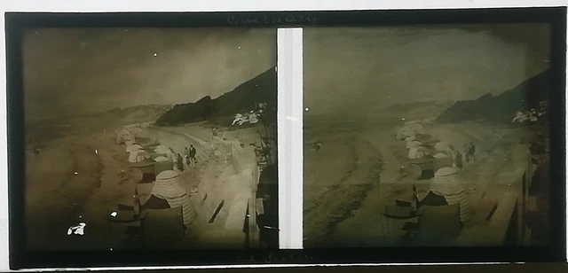 zf06 positive stereo glass plate BE circa 1920 Guethary beach very lively