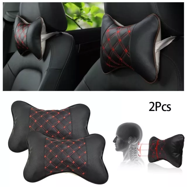 Cou Oreiller Voiture Repose-Tête 2pcs Ensemble Noir Cuir PU Doux Coussin Bureau