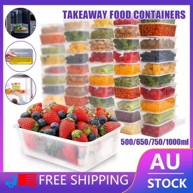 Take away Containers Takeaway Food Plastic Lids Bulk 500ml 650ml 750ml 1000ml