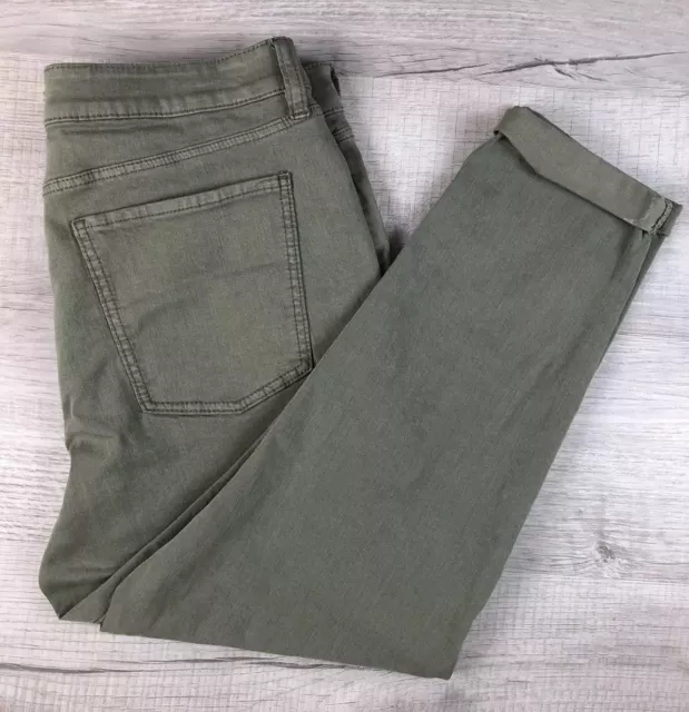 Pantalones de mezclilla recortados para mujer So High Rise con curvas verdes puños 15/32W (real 32X23.5)