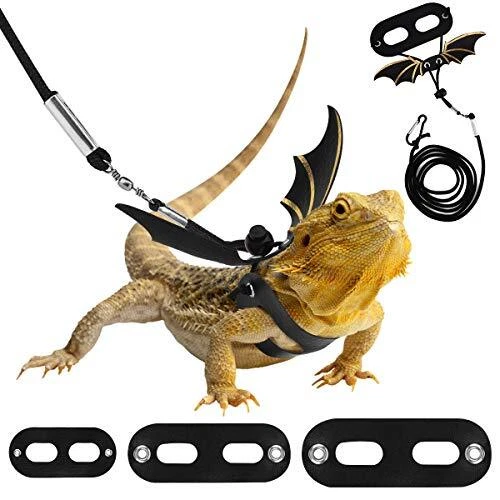 Adjustable Bearded Dragon Harness and Leash, 3 Size Leather Reptile Leash