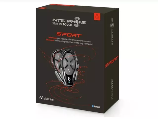 Cellularline Sport Citofono Twin Pack Interfono Bluetooth 2 Pezzi Neri PER Moto