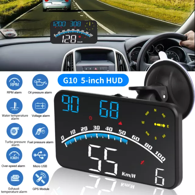 Universal Digital Speedometer GPS Car HUD Head Up Display MPH Overspeed Alarm 5"