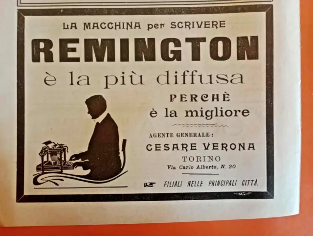 Rara pubblicità macchine da scrivere Remington 1906 da rivista d'epoca