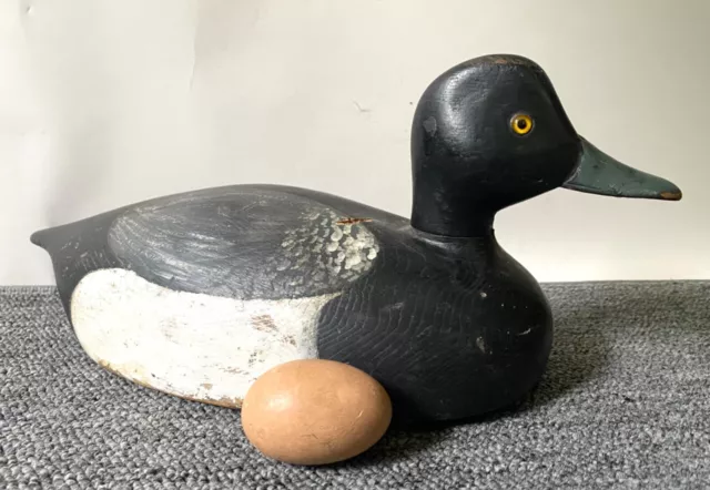 Vintage HANDMADE SCAUP DUCK DECOY w GLASS EYES & ORIGINAL PAINT, c. 1920s - Used