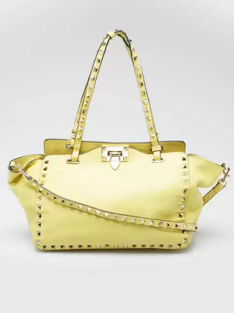 Valentino Yellow Leather Rockstud Trapeze Small Tote Bag