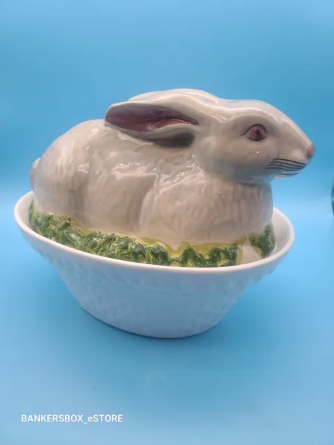 Olfaire Rabbit Covered Tureen Serving Bowl Ceramic Gray Bunny Portugal