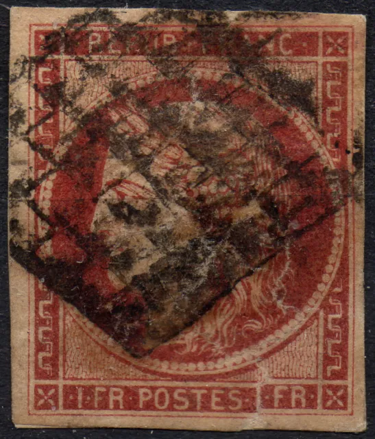 1849-1850 - France Ceres 1 FR - Scott 9 Used on fragment and REPAIRED - RIPARATO