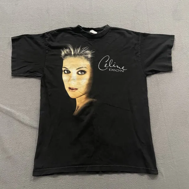 Vintage Celine Dion Shirt Mens Large Black Cronies Faded Band Rap Tee 90s USA