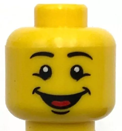 Lego New Yellow Minifigure Head Male Black Eyebrows Open Mouth Smile w/ Tonge