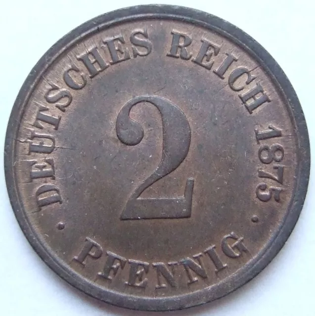 Moneta Reich Tedesco Impero Tedesco 2 Pfennig 1875 D IN Brillant uncirculated
