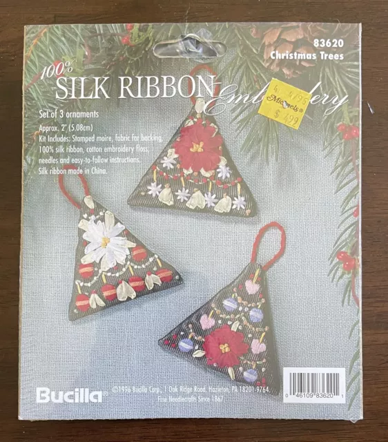Árboles de Navidad Bucilla 100 % seda 1996 bordados 83620 vintage nuevo de lote antiguo