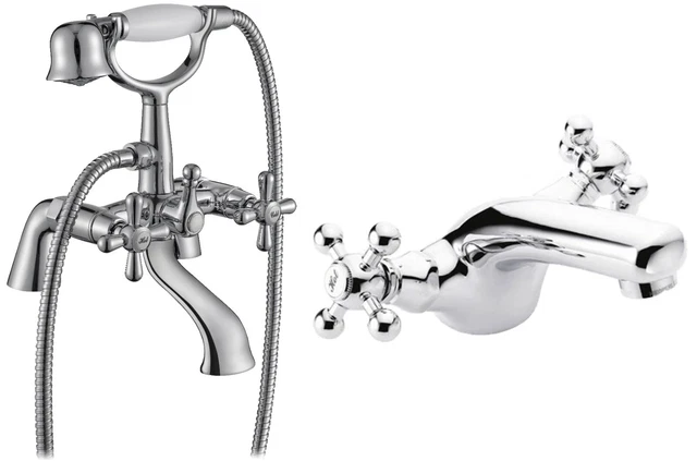 Francis Pegler Mercia Bath Shower Mixer Hose & Handset & Basin Sink Tap Chrome