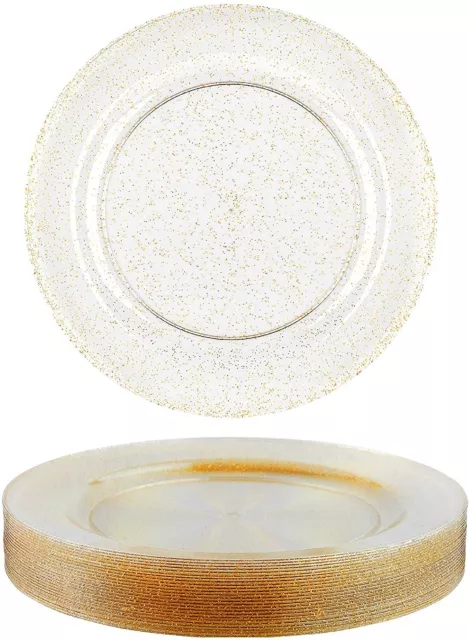 25 Plastikteller 26cm mit Goldglitter für Hochzeiten, Partys, Buffet - Mehrweg