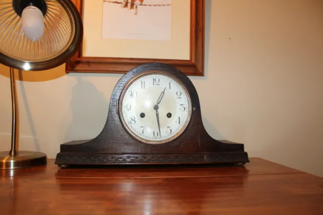 Antique English Oak,Wooden Mantle Clock,Old Wood,Napoleon,Retro,Desk