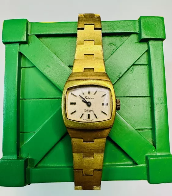 Vintage Felicia 17 Jewels Incabloc Swiss Made Gold Womens Wrist Watch