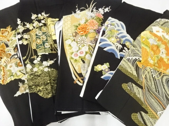 44622# Japanese Kimono / Antique Tomesode / Set Of 5