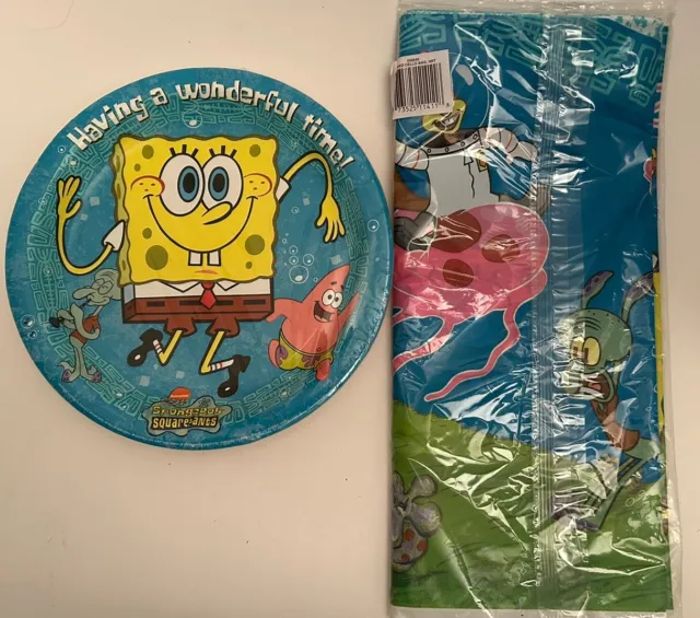 SpongeBob SquarePants 8-9 In Paper Party Plates & Plastic Tablecloth 54x96