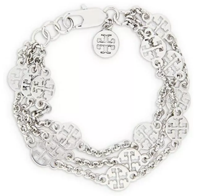 Tory Burch 61871 Silver Tone Metallic Multistrand Logo Womens Bracelet