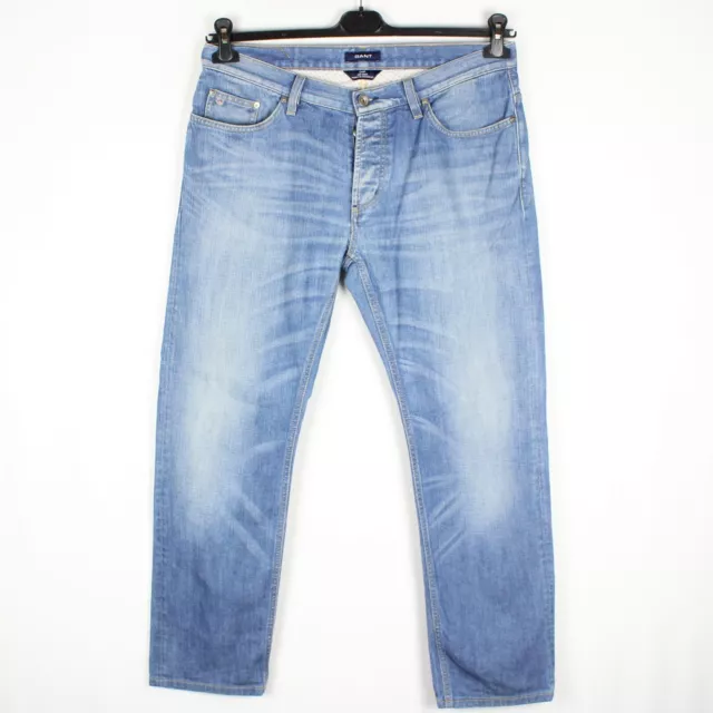 GANT CHIP Herren Jeans Größe W35 L29 Schmale Passform Gerade Blau Niedrig k9141