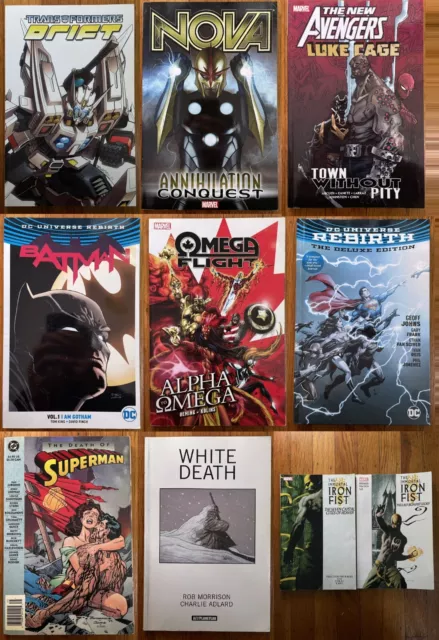 10 Graphic novel TPB lot DC MARVEL, Batman, Superman, Iron Fist, Cage, Nova, IDW