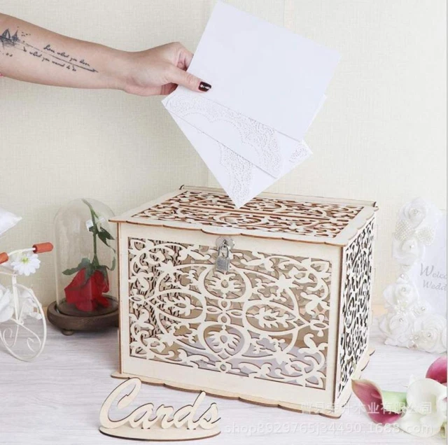Boîte à Cartes De Mariage En Bois Avec Serrure - Déco Élégante Pour Réception, Anniversaire, Fête