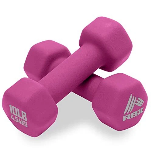 RBX Neoprene Hand Weight Dumbbell Set - Hex Shaped, Roll Free for Body Buildi...