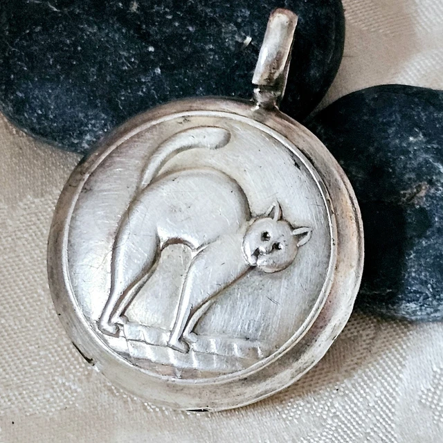Pendentif Ancien Argent 925 Grelot Motif Chat - Bola De Grossesse - Diamètre 36 Mm - Occasion
