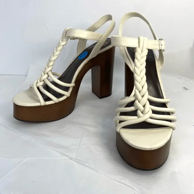 Vince Camuto Rohnlee Platform Sandal Heels Cream Leather Braided Straps Women’s