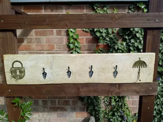 Rustic / Industrial Novelty Coat and Key Rack Made From Reclaimed Wood