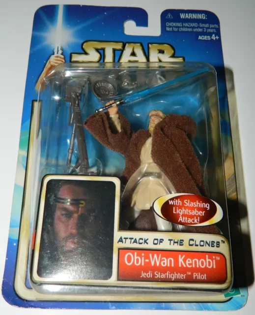 Star Wars Obi-Wan Kenobi Attack of Clones Action Figure 2002 HASBRO #84860 MIB